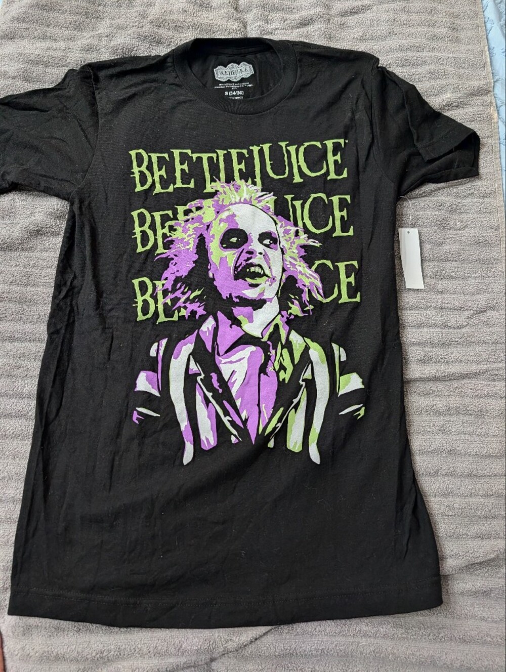 Beetlejuice Graphic Tee - Black with Green & Purple Print